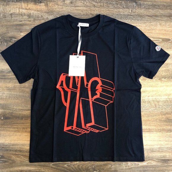 black and red moncler t shirt